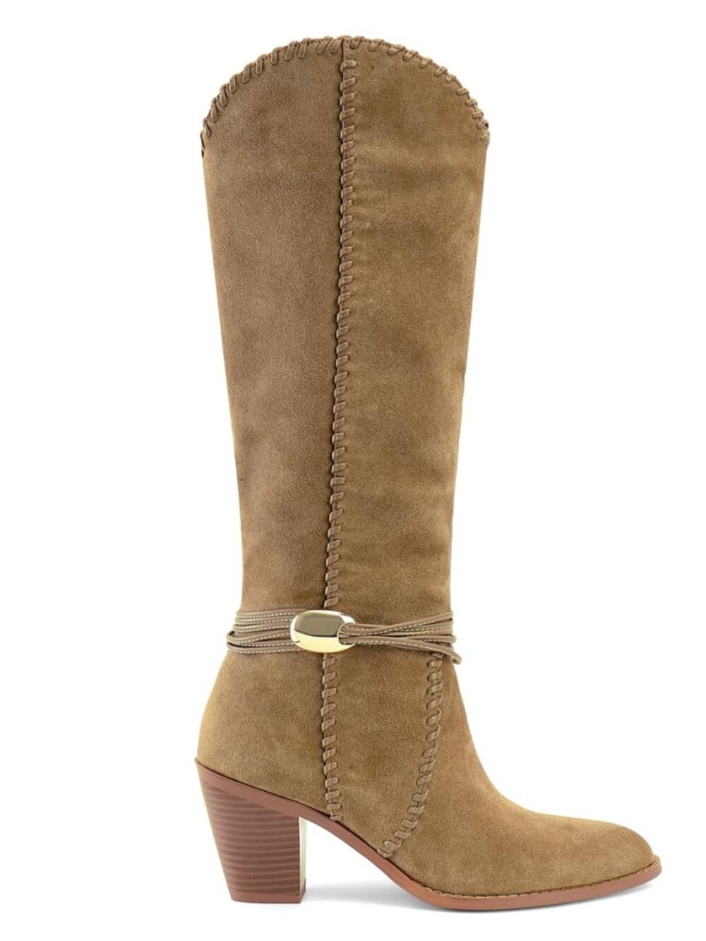 Suede Cowboy Boots for Women Pointed Toe Knee High Cowgirl Boots Chunky Heel